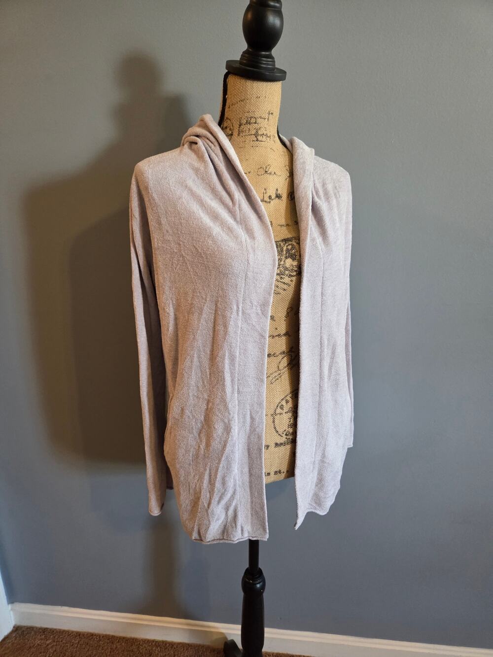 Barefoot Dreams cozychic ultra lite hooded cardigan dove grey long open front S